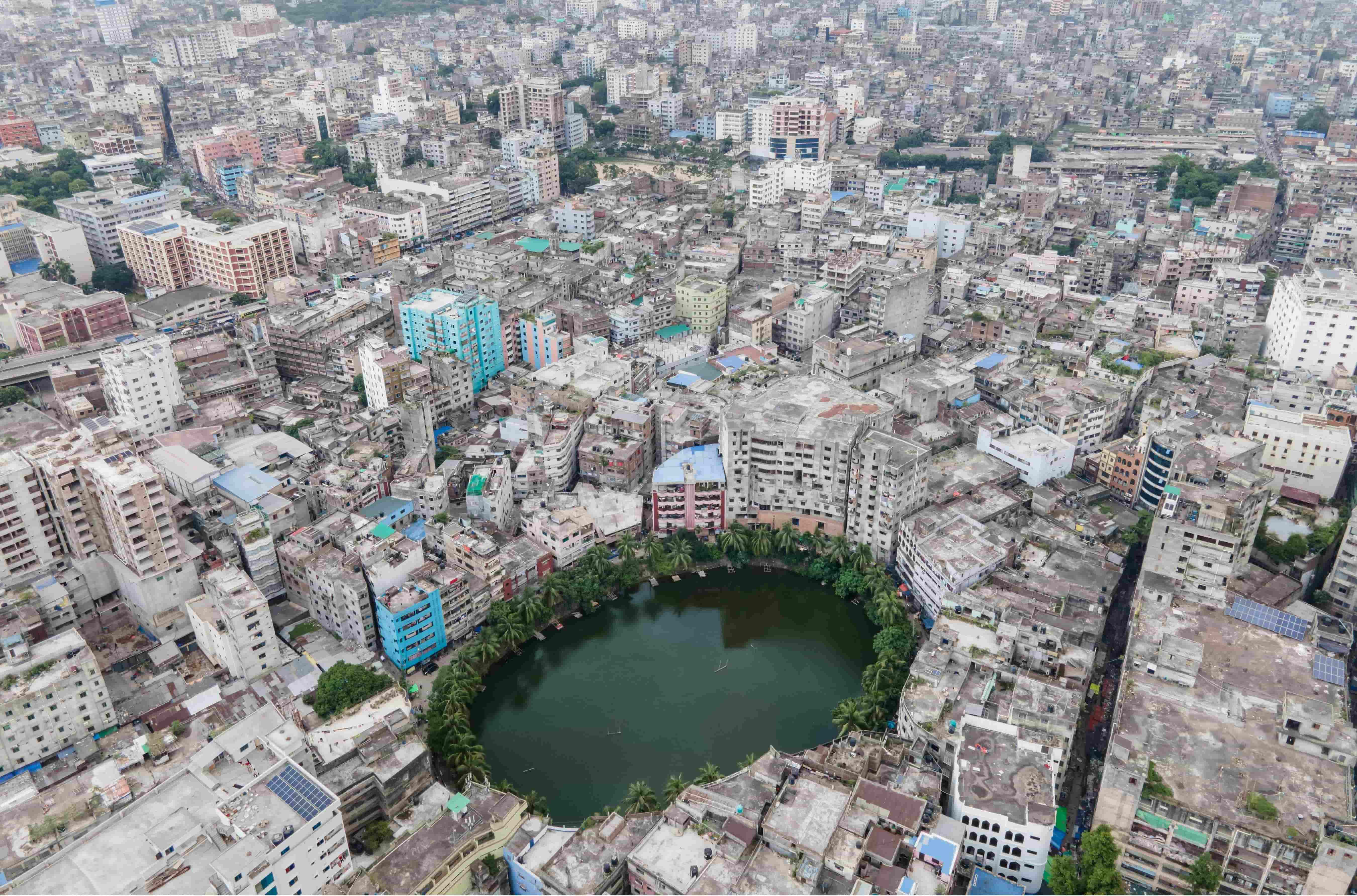 A drone shot of Dhaka city